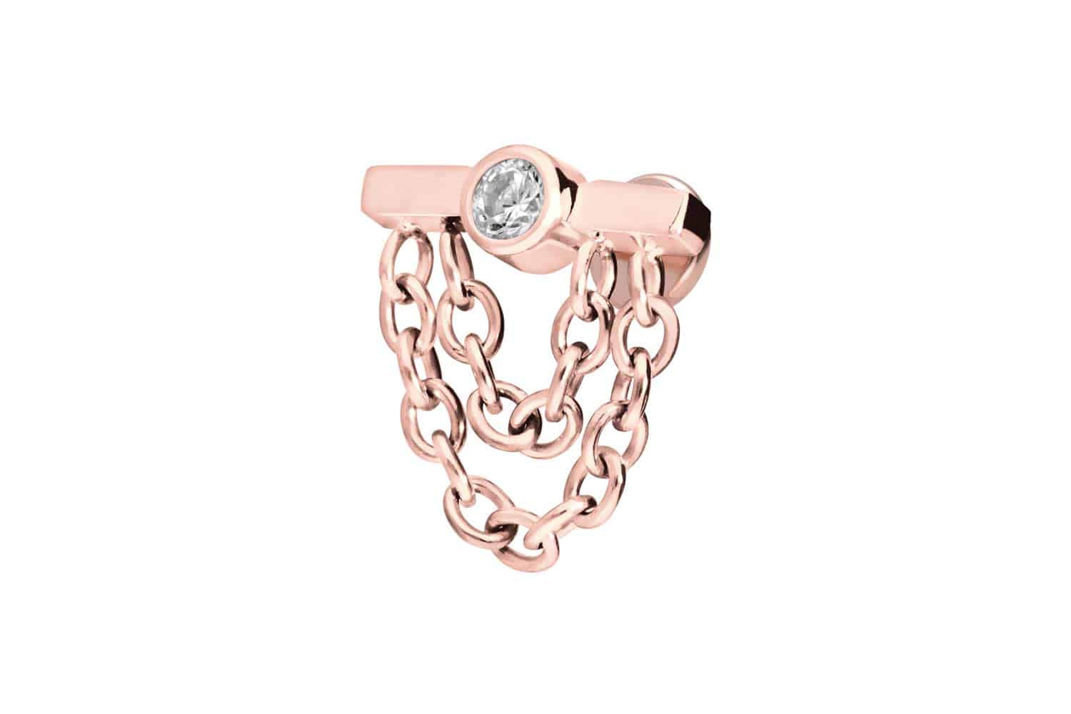 Titan Labret Piercing mit Innengewinde BALKEN + KRISTALL + 2 KETTEN